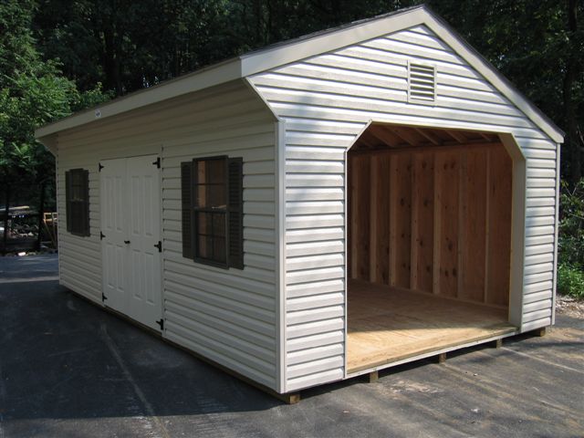 The Saltbox Wood Shed with garage door