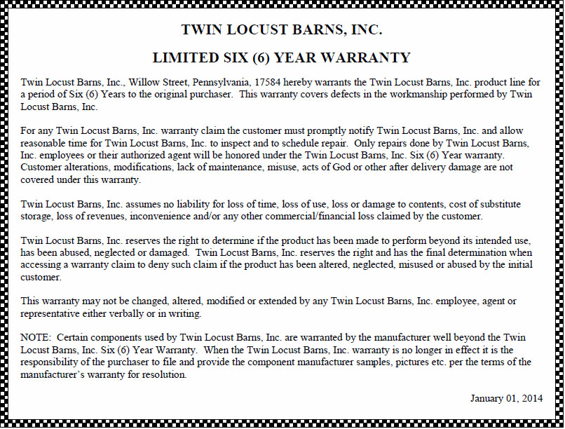 Wood Shed Industry Leading Warranty